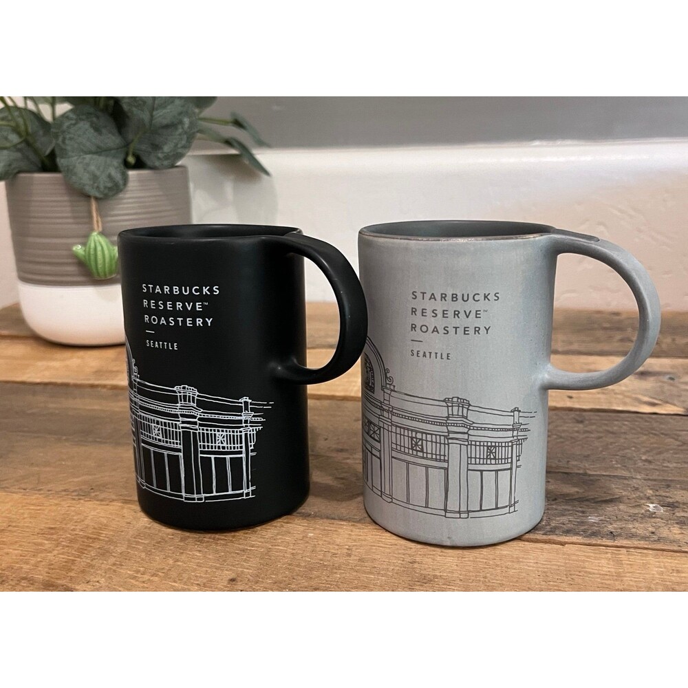 Starbucks Reserve Roastery Seattle Coffee Mug Set of 2 Matte Black & Gray 10oz